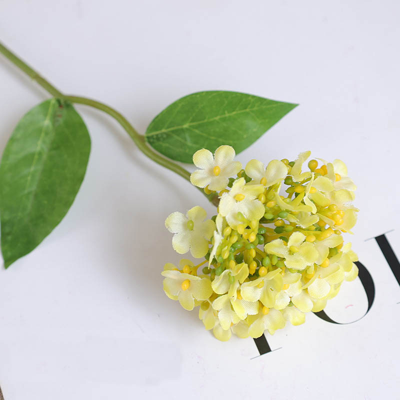 Simulated single branch Chinese wood hydrangea Snowball home hotel table  ornaments Artificial hydrangea flower arrangement Color:Yellow