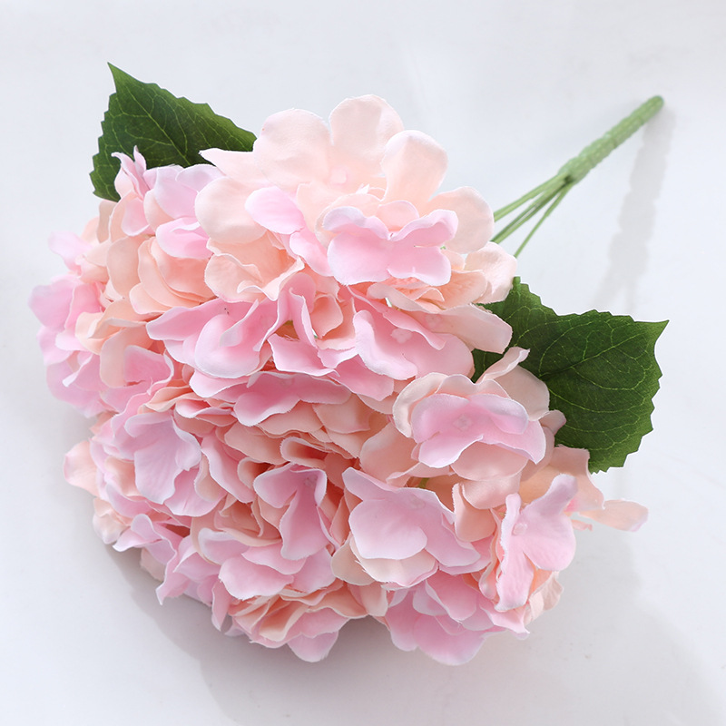 5-head hydrangea silk flower ation  fake flowers 5-pronged artificial hydrangea flower arrangement Color:Indy Pink