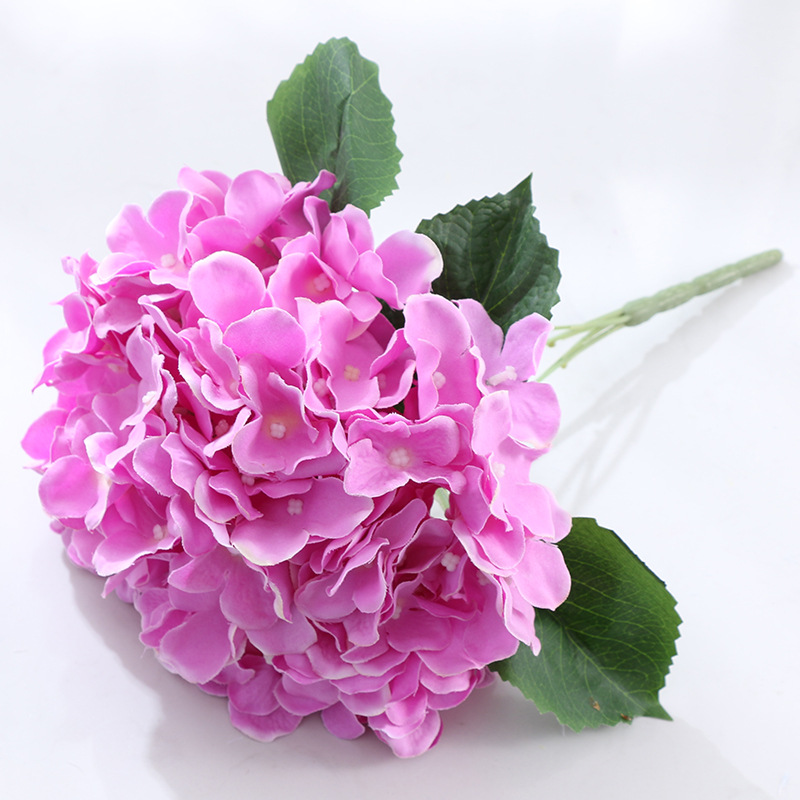 5-head hydrangea silk flower ation  fake flowers 5-pronged artificial hydrangea flower arrangement Fuchsia