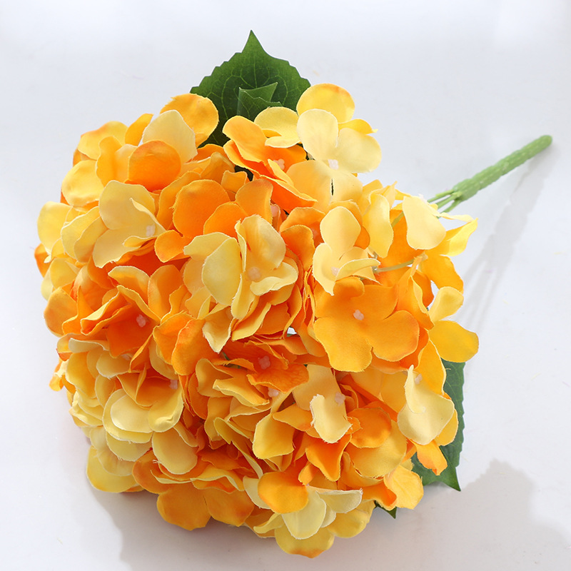 5-head hydrangea silk flower ation  fake flowers 5-pronged artificial hydrangea flower arrangement Orange