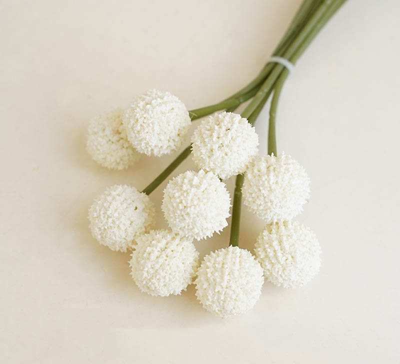 Plastic artificial flower 9-head bunched ball chrysanthemum, auditorium  fake flower dandelion, artificial flower table tennis chrysan Color:White