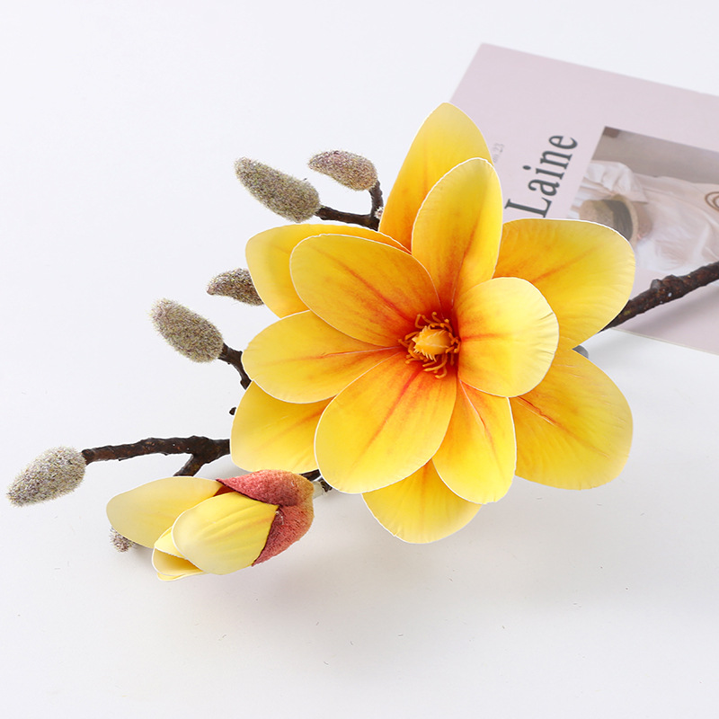 2-head simulated magnolia  realistic artificial flower 3D large magnolia Orange