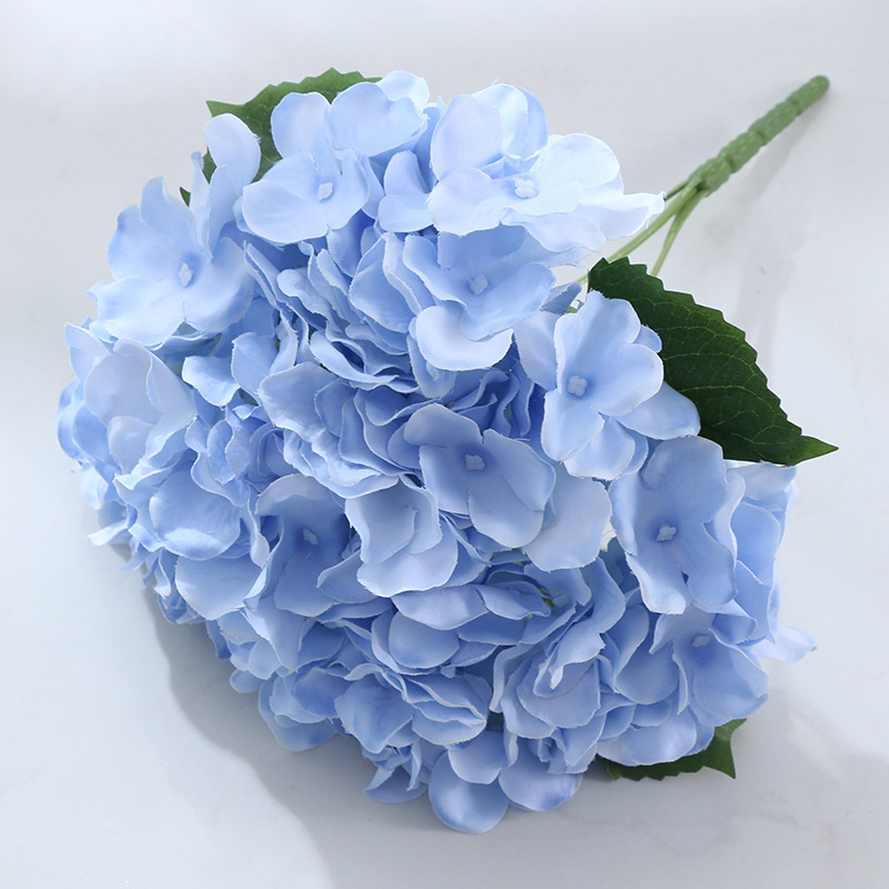 5-head hydrangea silk flower ation  fake flowers 5-pronged artificial hydrangea flower arrangement Color:Blue