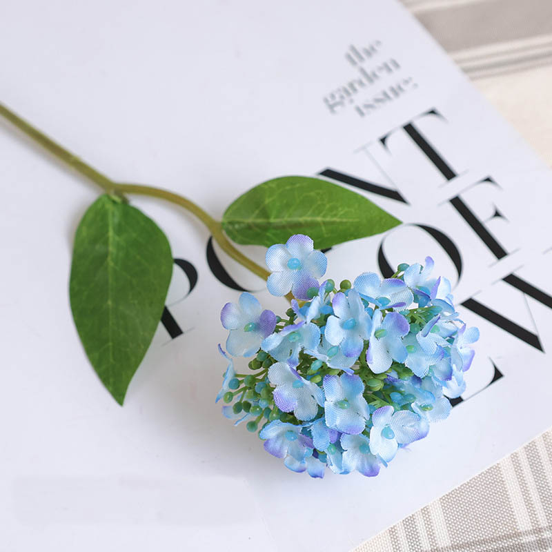 Simulated single branch Chinese wood hydrangea Snowball home hotel table  ornaments Artificial hydrangea flower arrangement Blue