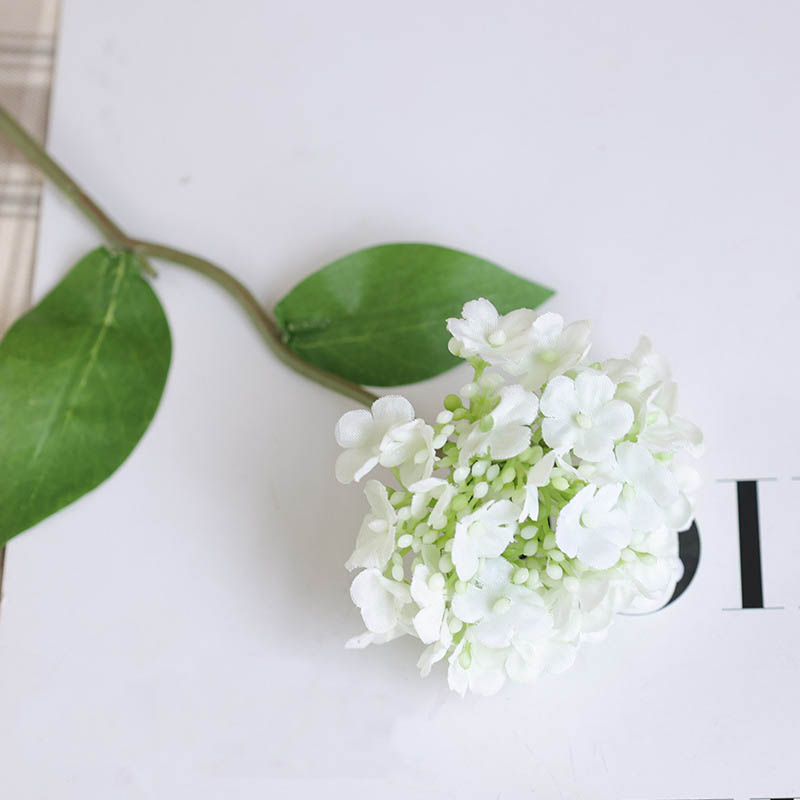 Simulated single branch Chinese wood hydrangea Snowball home hotel table  ornaments Artificial hydrangea flower arrangement Color:White