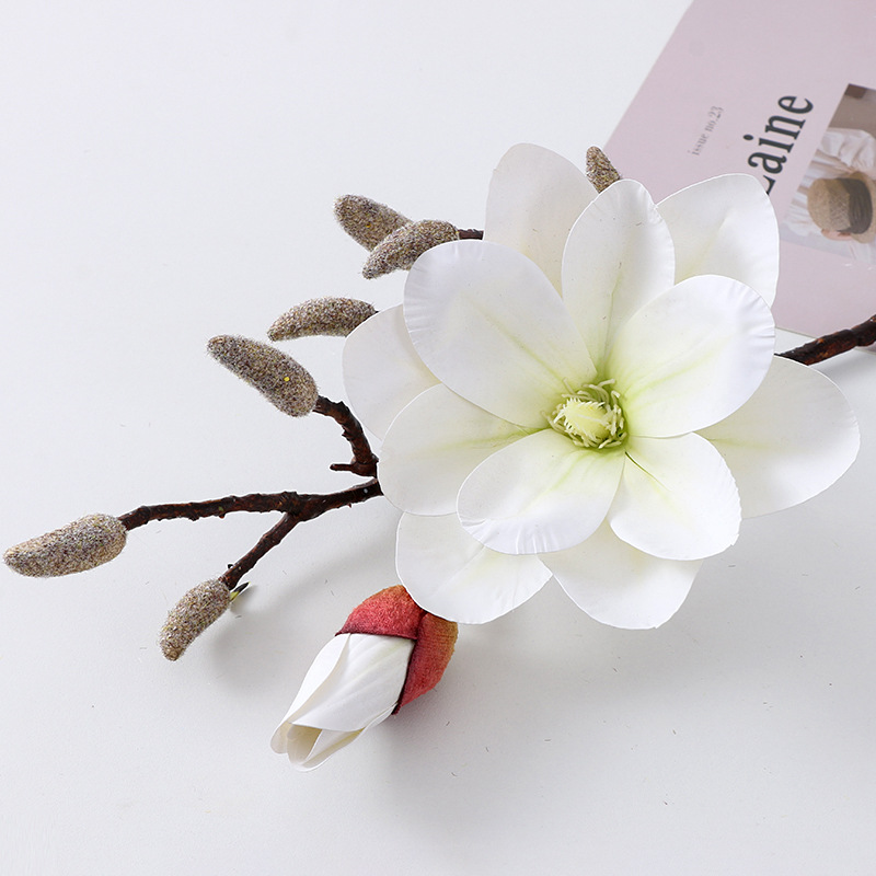 2-head simulated magnolia  realistic artificial flower 3D large magnolia White