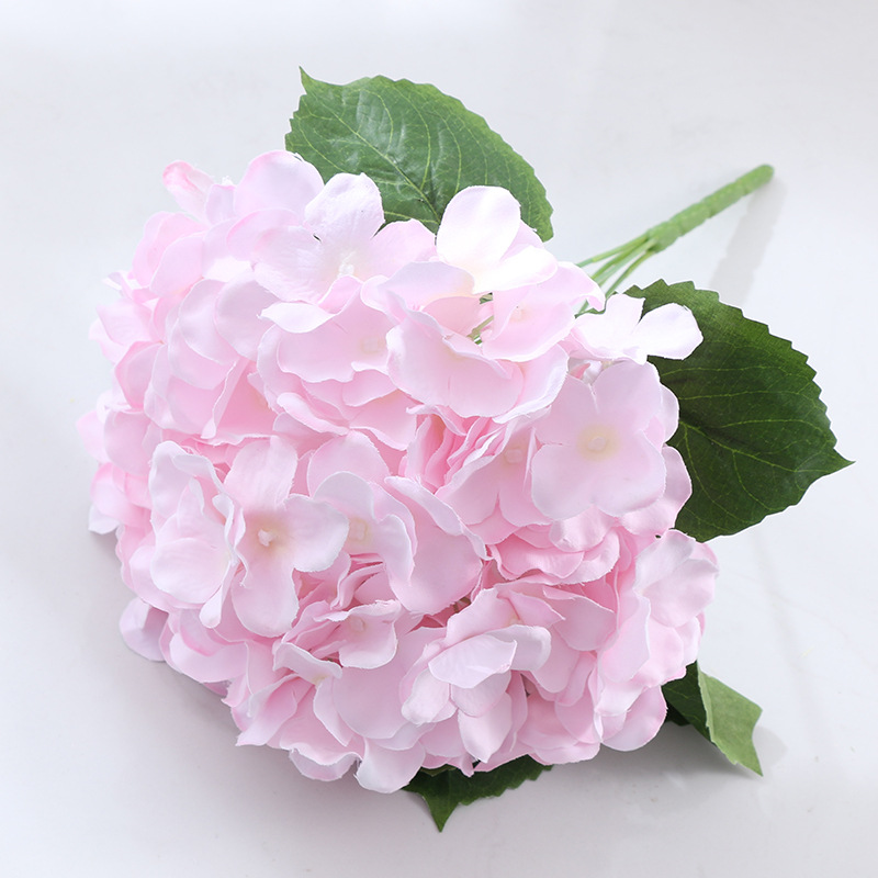 5-head hydrangea silk flower ation  fake flowers 5-pronged artificial hydrangea flower arrangement Color:Light Pink