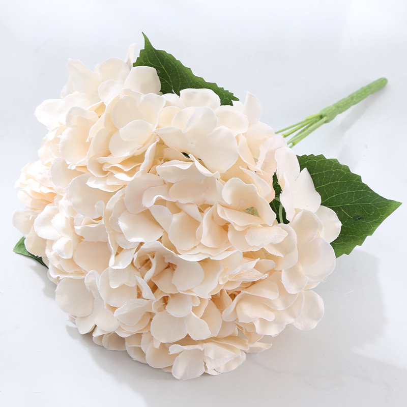 5-head hydrangea silk flower ation  fake flowers 5-pronged artificial hydrangea flower arrangement Color:Light Champagne