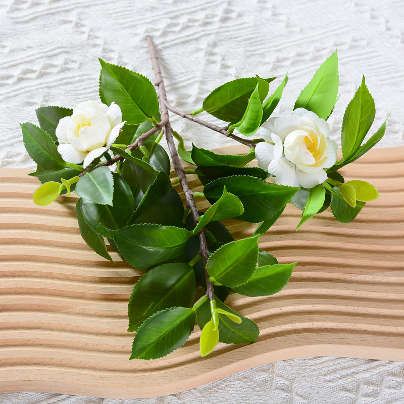 Single camellia rose artificial flower, film-like camellia, fresh camellia fake bouquet, living room table  White