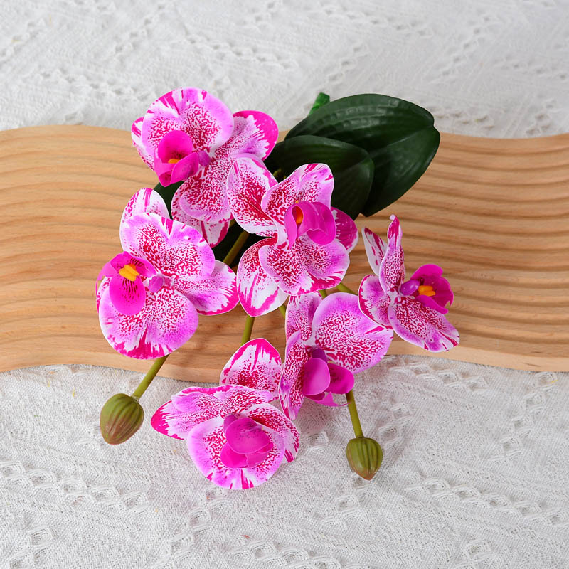 Film-like phalaenopsis artificial flowers with leaves, hand-tied haphalaenopsis artificial flower bouquet, plastic flower arrangement for  Purple