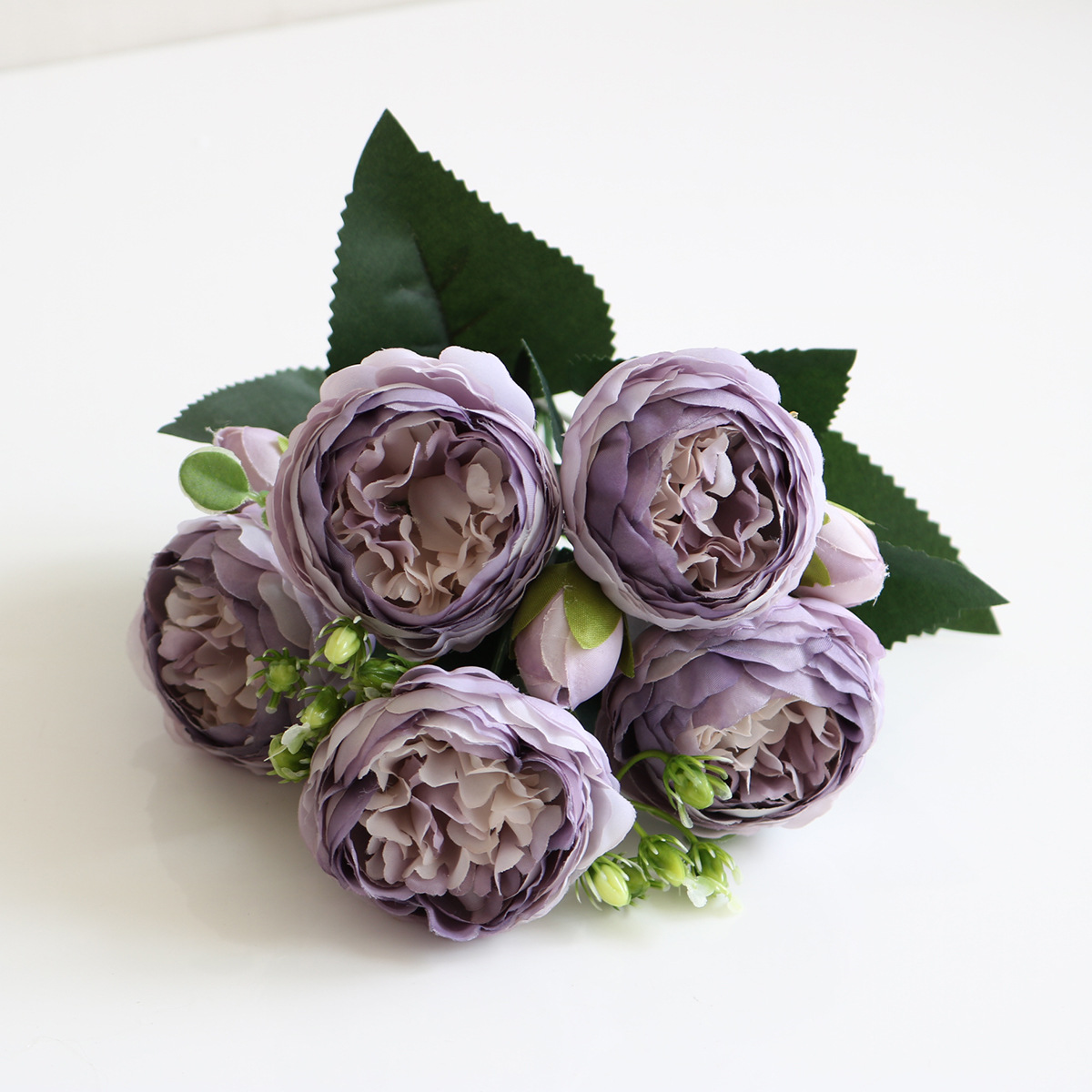 Korean-style Filippos rose artificial flower, 5-head small peony  flower for ation, core-wrapped peony rose artificial flower Light Purple