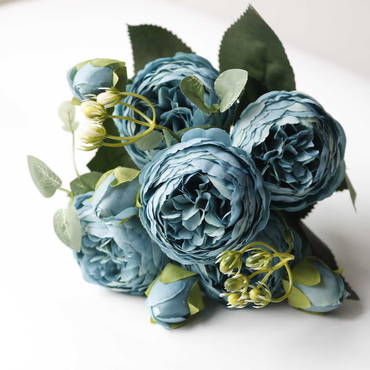 Korean-style Filippos rose artificial flower, 5-head small peony  flower for ation, core-wrapped peony rose artificial flower Color:Blue