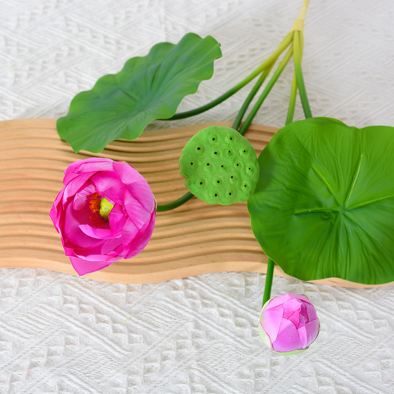 Single simulated lotus for ation, handmade lotus flower arrangement, Chinese lotus leaf fake flower photography props Fuchsia