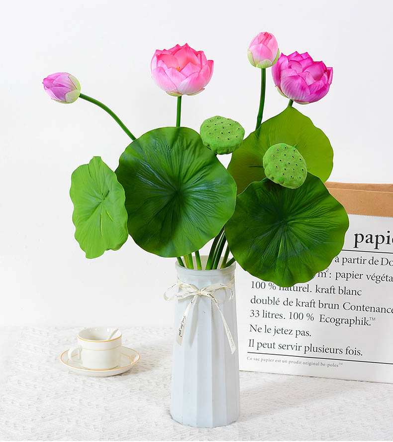 Single simulated lotus for ation, handmade lotus flower arrangement, Chinese lotus leaf fake flower photography props