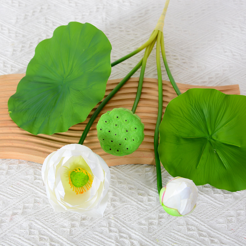 Single simulated lotus for ation, handmade lotus flower arrangement, Chinese lotus leaf fake flower photography props White