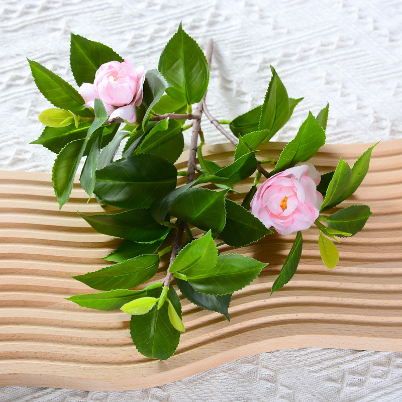 Single camellia rose artificial flower, film-like camellia, fresh camellia fake bouquet, living room table  Pink