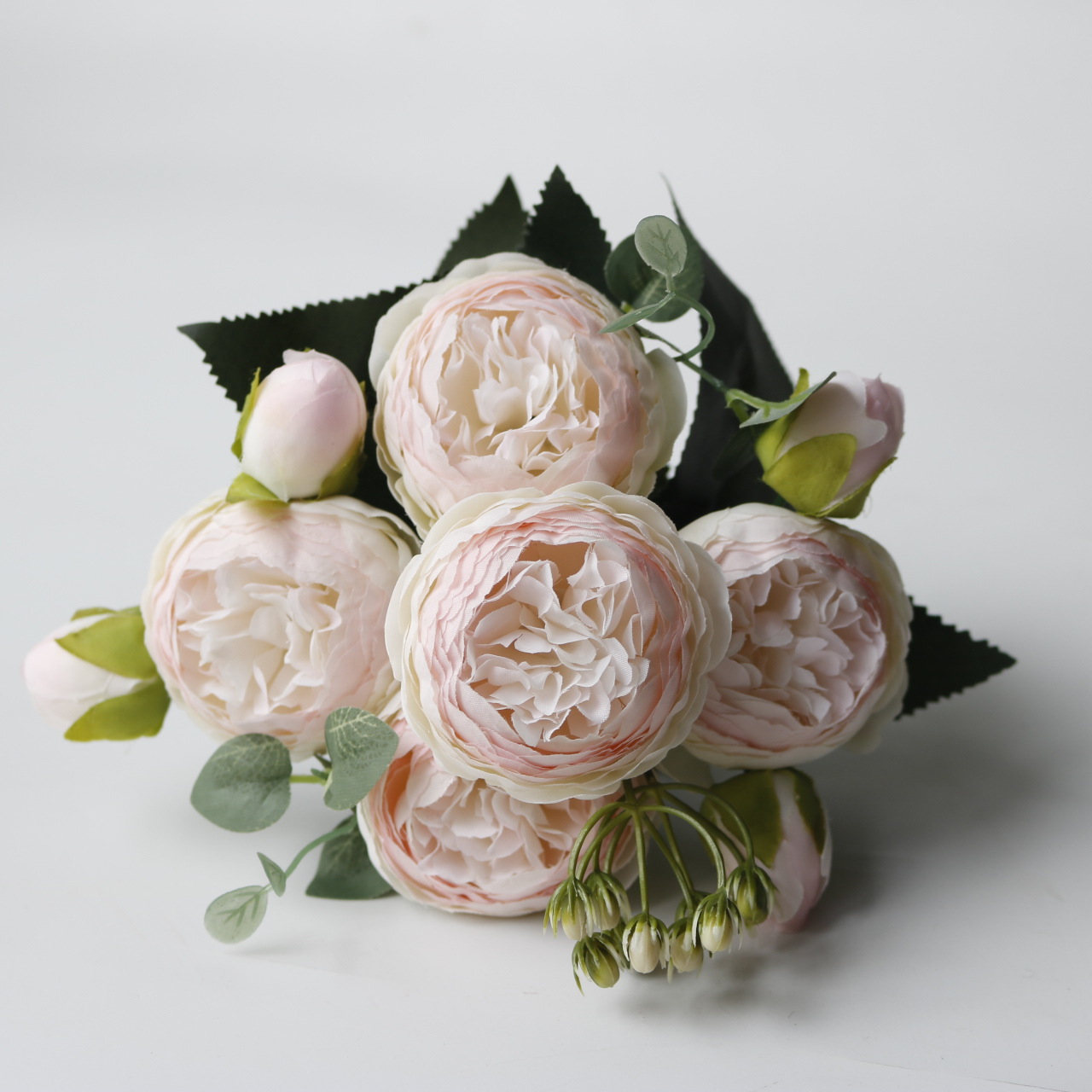 Korean-style Filippos rose artificial flower, 5-head small peony  flower for ation, core-wrapped peony rose artificial flower Pinky White