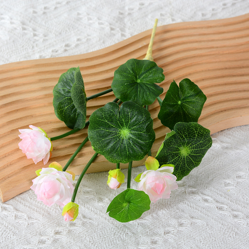 Simulated small lotus, small lotus fake flower ation, water lily fish tank ornaments  ative flowers Light Pink