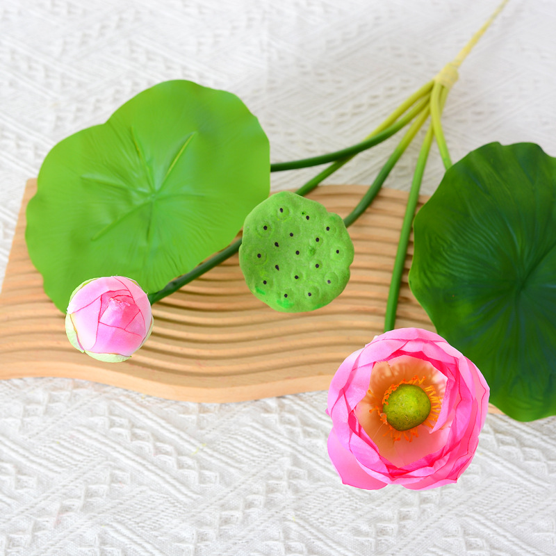 Single simulated lotus for ation, handmade lotus flower arrangement, Chinese lotus leaf fake flower photography props Pink