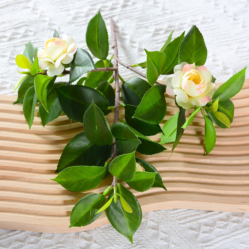 Single camellia rose artificial flower, film-like camellia, fresh camellia fake bouquet, living room table  Champagne