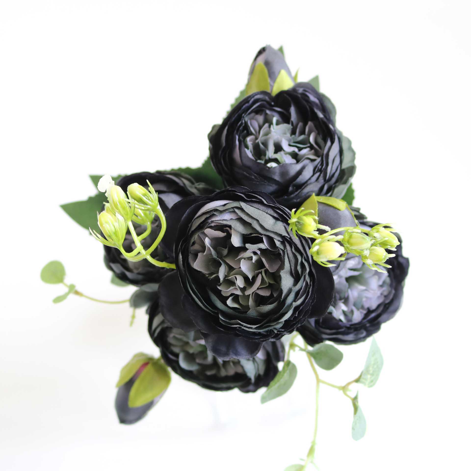 Korean-style Filippos rose artificial flower, 5-head small peony  flower for ation, core-wrapped peony rose artificial flower Blackish Green