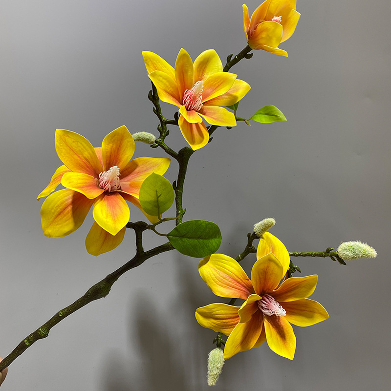 Xiaoxihu Hand-feel magnolia artificial flower  single multi-head magnolia artificial flower ation Yellow