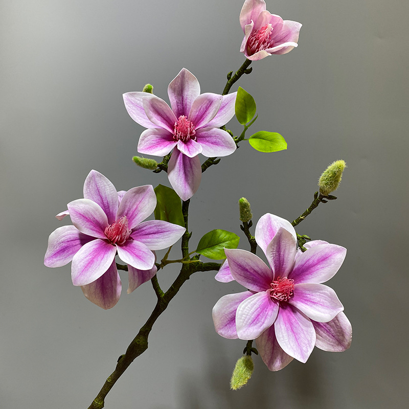 Xiaoxihu Hand-feel magnolia artificial flower  single multi-head magnolia artificial flower ation Color:Purple