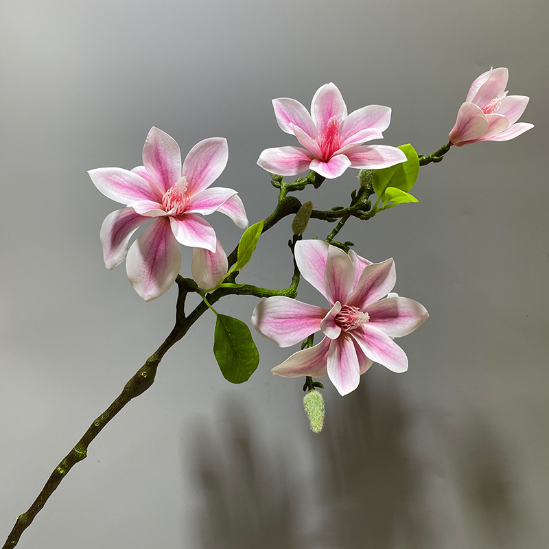 Xiaoxihu Hand-feel magnolia artificial flower  single multi-head magnolia artificial flower ation Pink