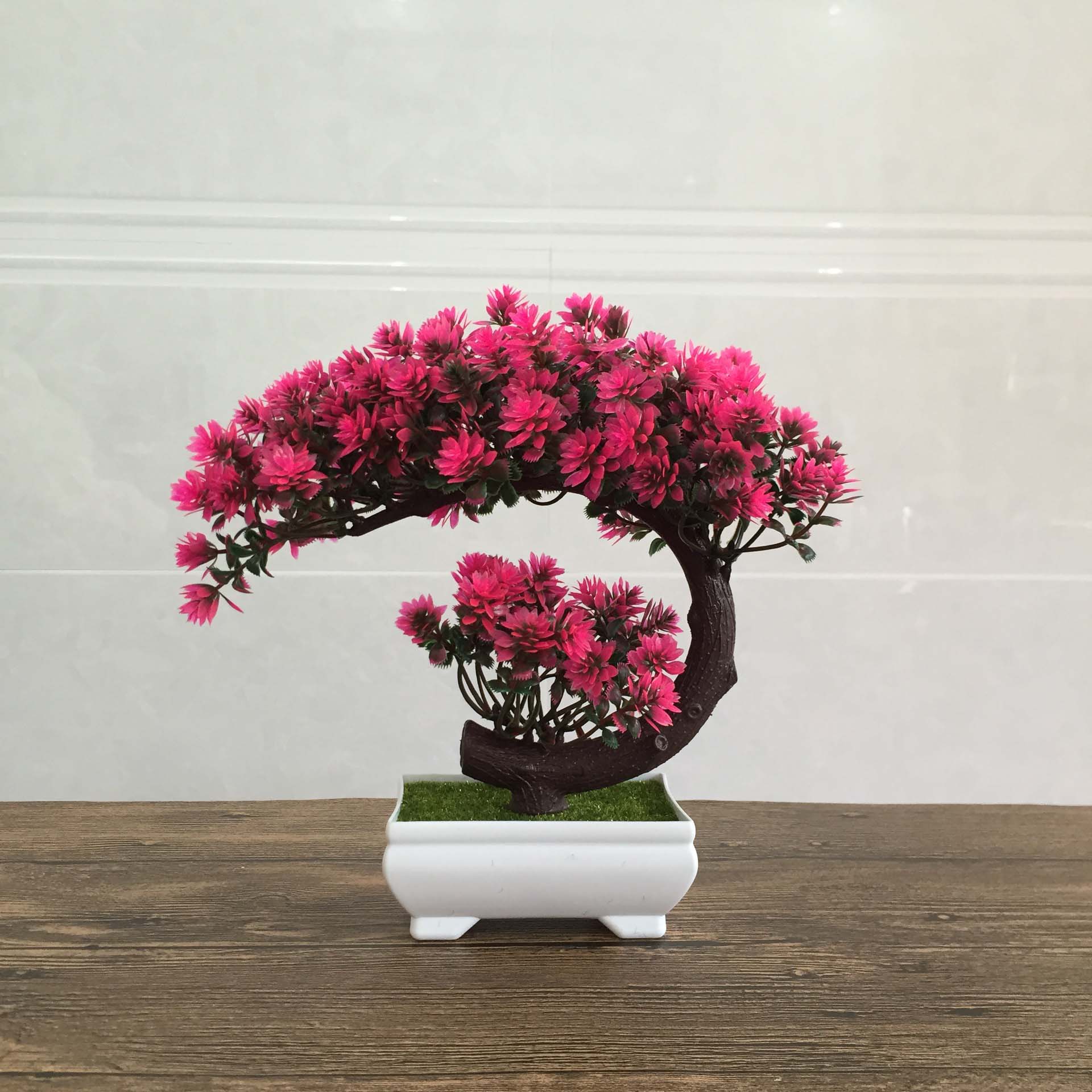 Artificial flower bonsai desktop  Simulated green plant potted ation photography props Color:Pink