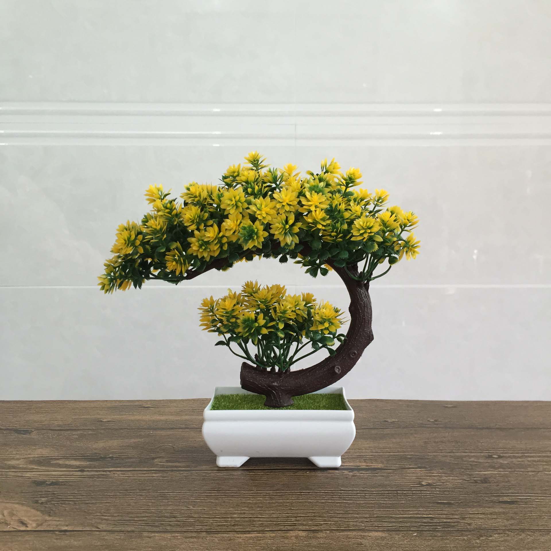 Artificial flower bonsai desktop  Simulated green plant potted ation photography props Yellow