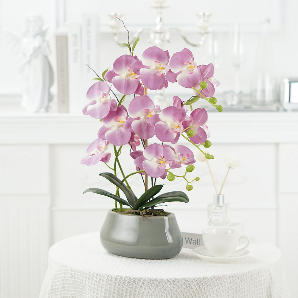 Phalaenopsis artificial flower potted ornaments Phalaenopsis silk flower bonsai Phalaenopsis artificial flowers living room coffe table  Light Purple