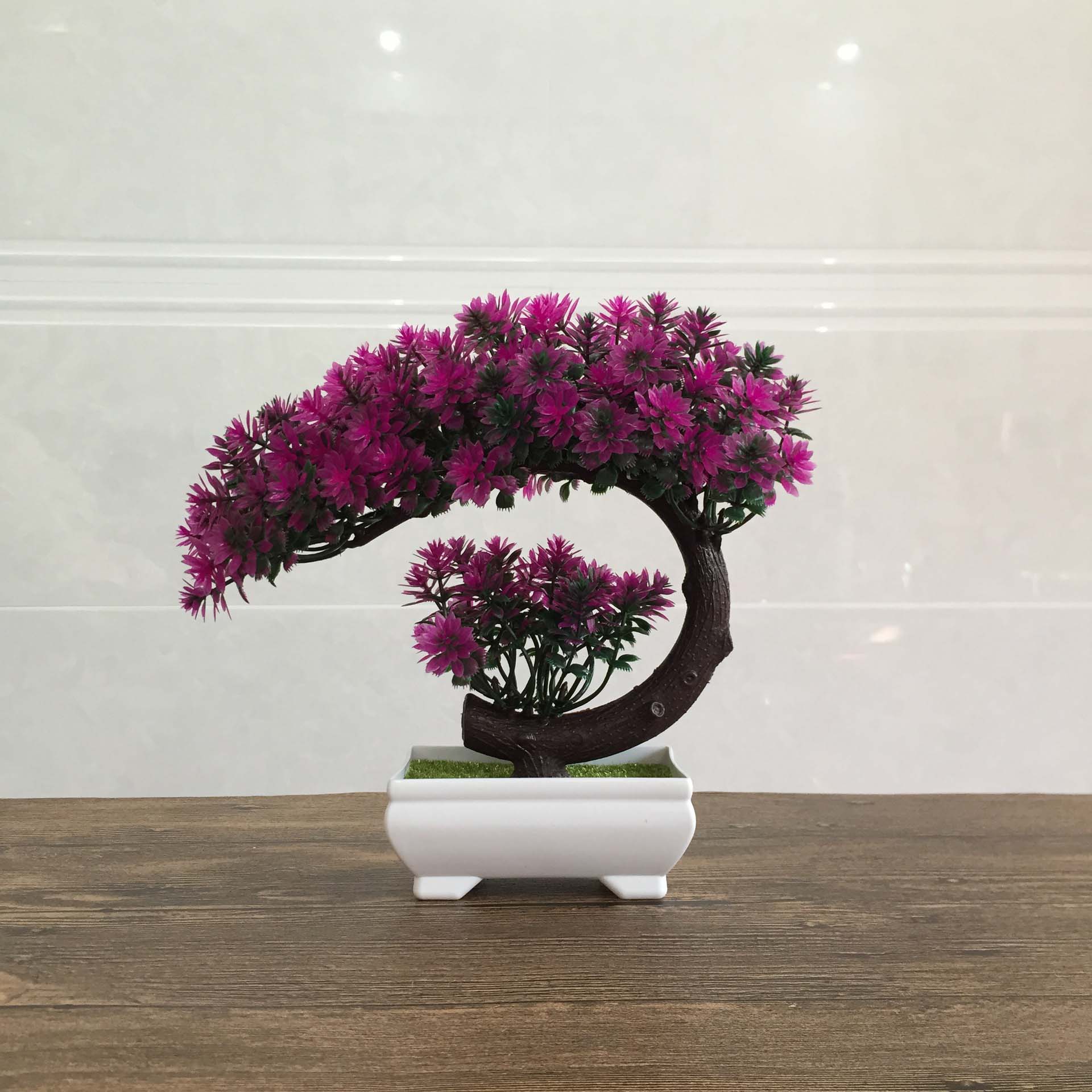 Artificial flower bonsai desktop  Simulated green plant potted ation photography props Color:Fuchsia