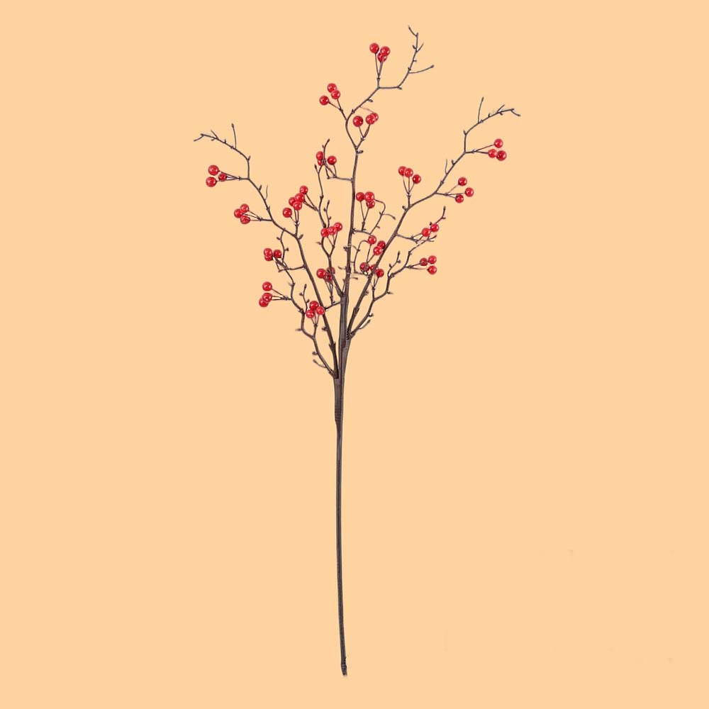 Simulated red fruit branches , holly fruit fwith foam branches, Artificial berry bunches, New Year and Christmas ornaments Three Twigs