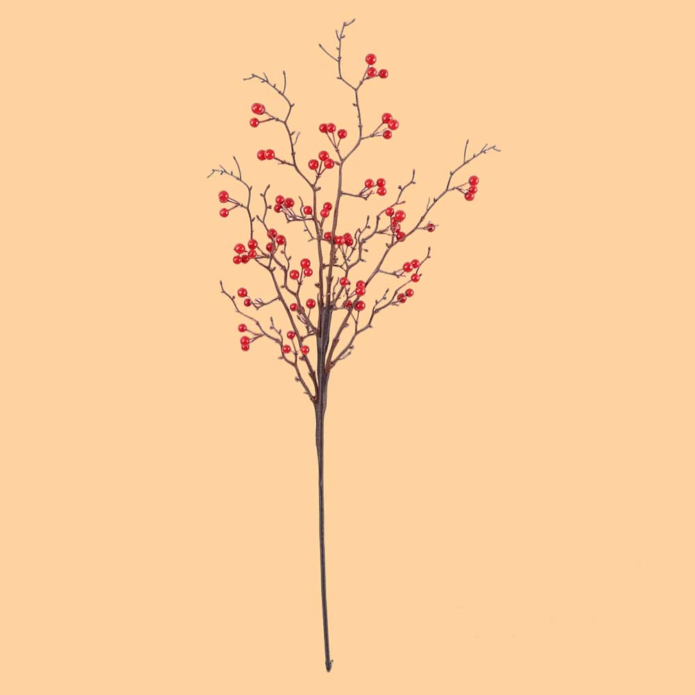 Simulated red fruit branches , holly fruit fwith foam branches, Artificial berry bunches, New Year and Christmas ornaments Four Twigs