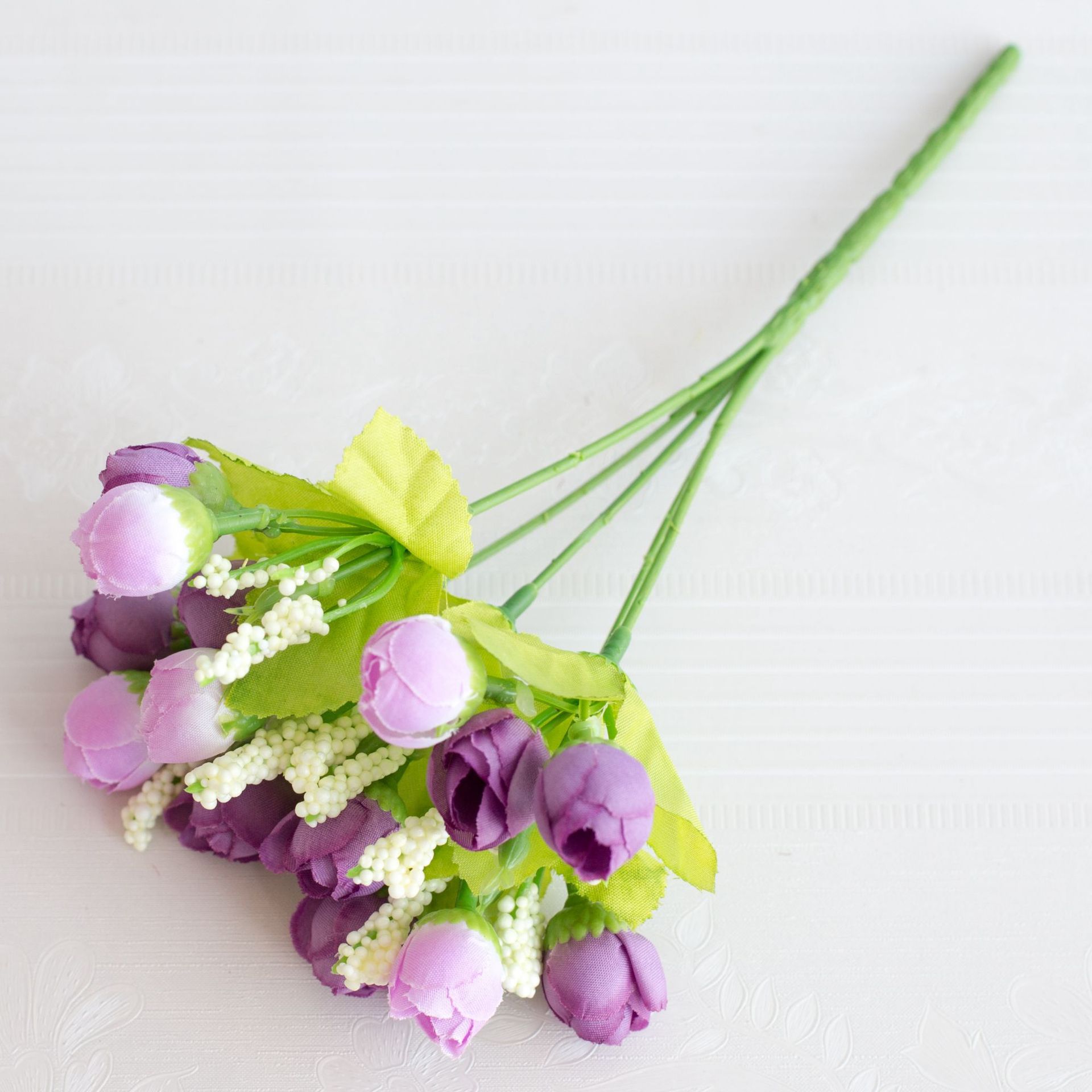 Spring 15-head star bud artificial flowers, plastic small tea bud rose buds bouquet, pearl bud fake flowers arrangement Color:Purple