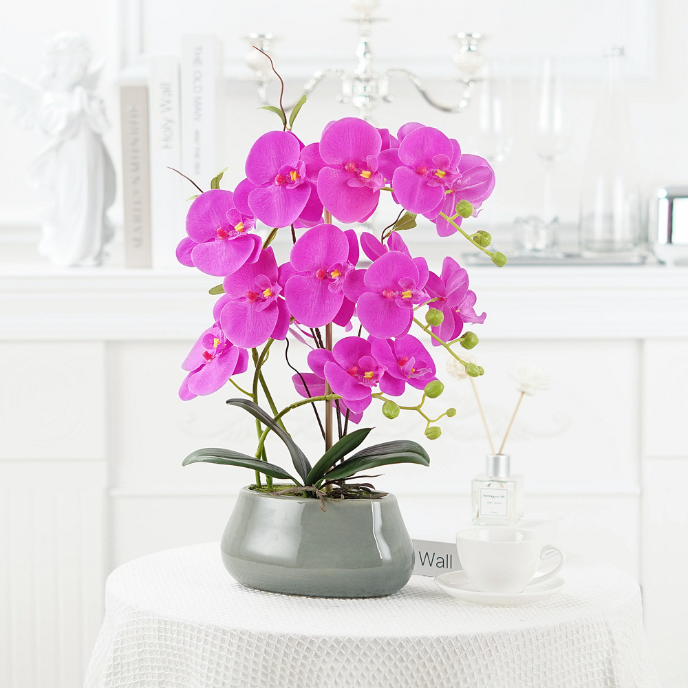 Phalaenopsis artificial flower potted ornaments Phalaenopsis silk flower bonsai Phalaenopsis artificial flowers living room coffe table  Purple