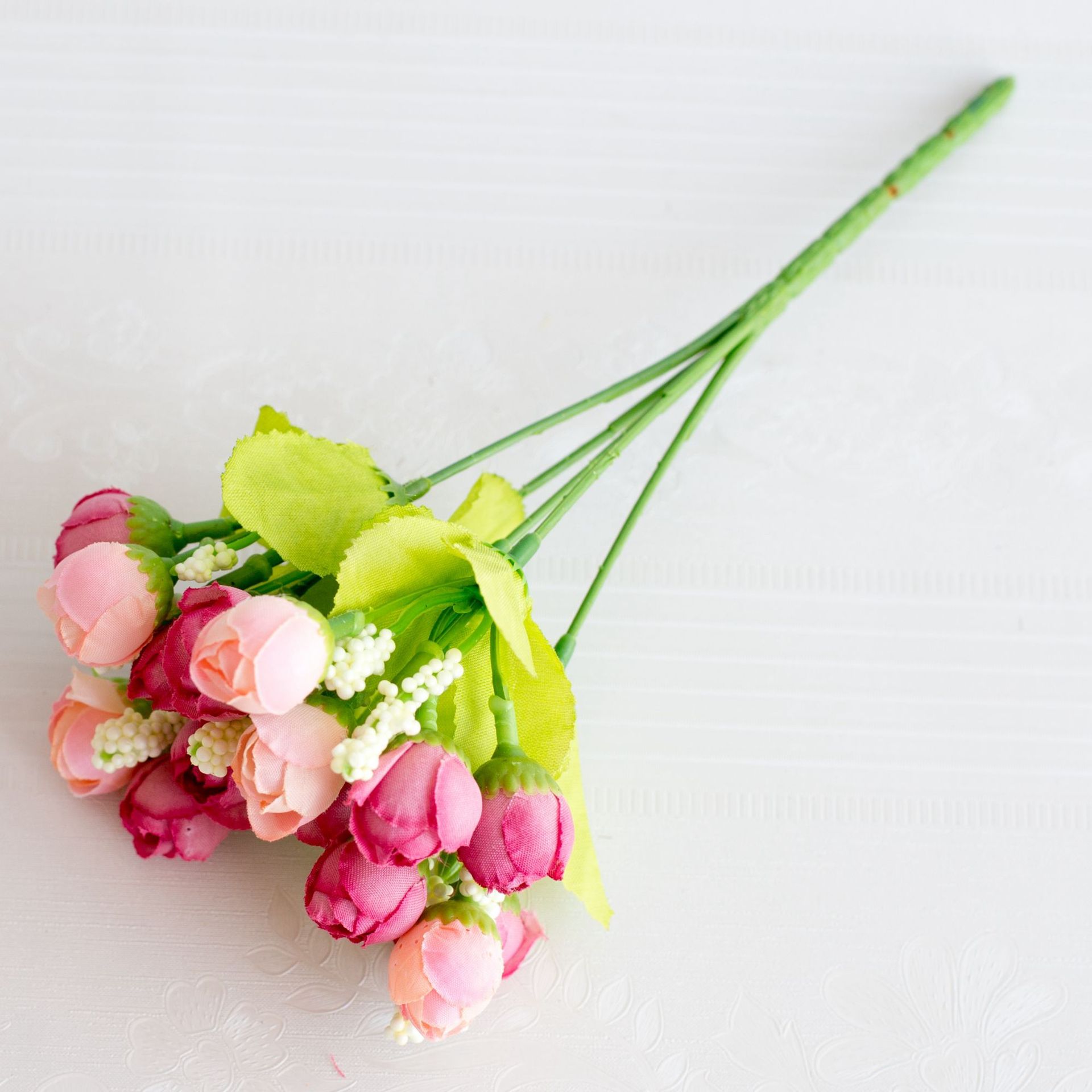 Spring 15-head star bud artificial flowers, plastic small tea bud rose buds bouquet, pearl bud fake flowers arrangement Fuchsia