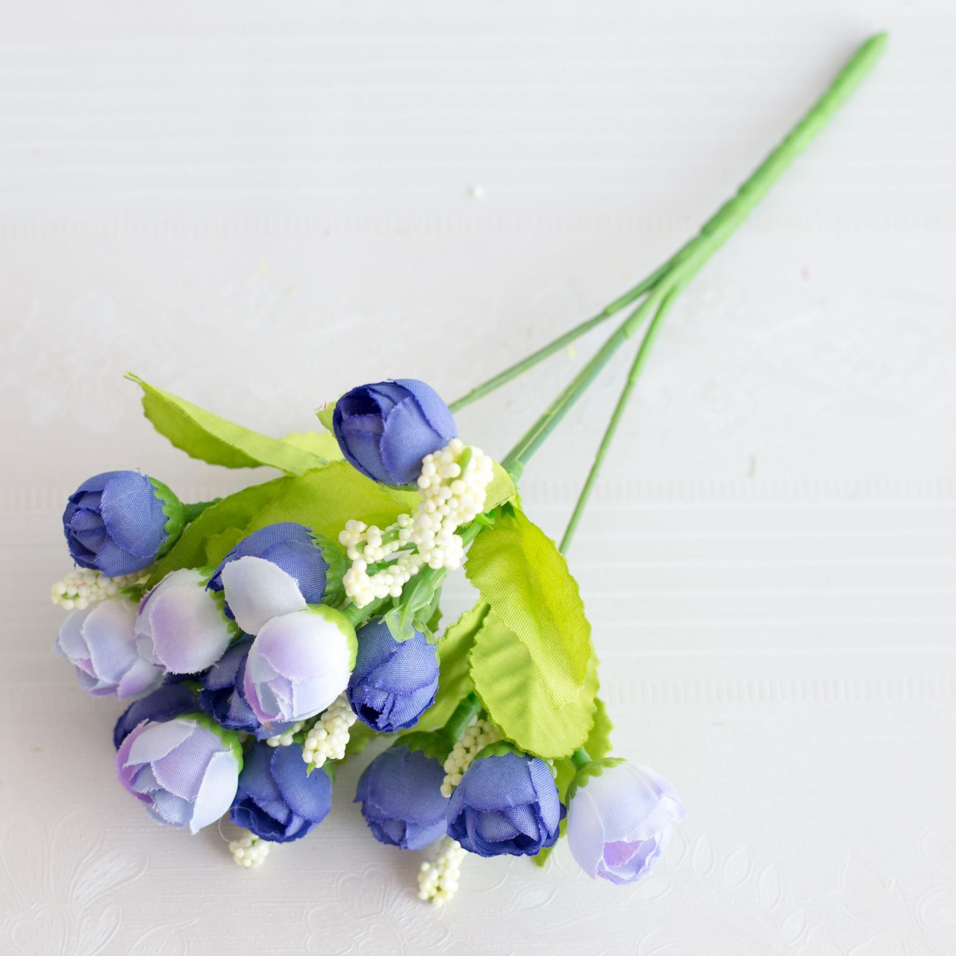 Spring 15-head star bud artificial flowers, plastic small tea bud rose buds bouquet, pearl bud fake flowers arrangement Blue