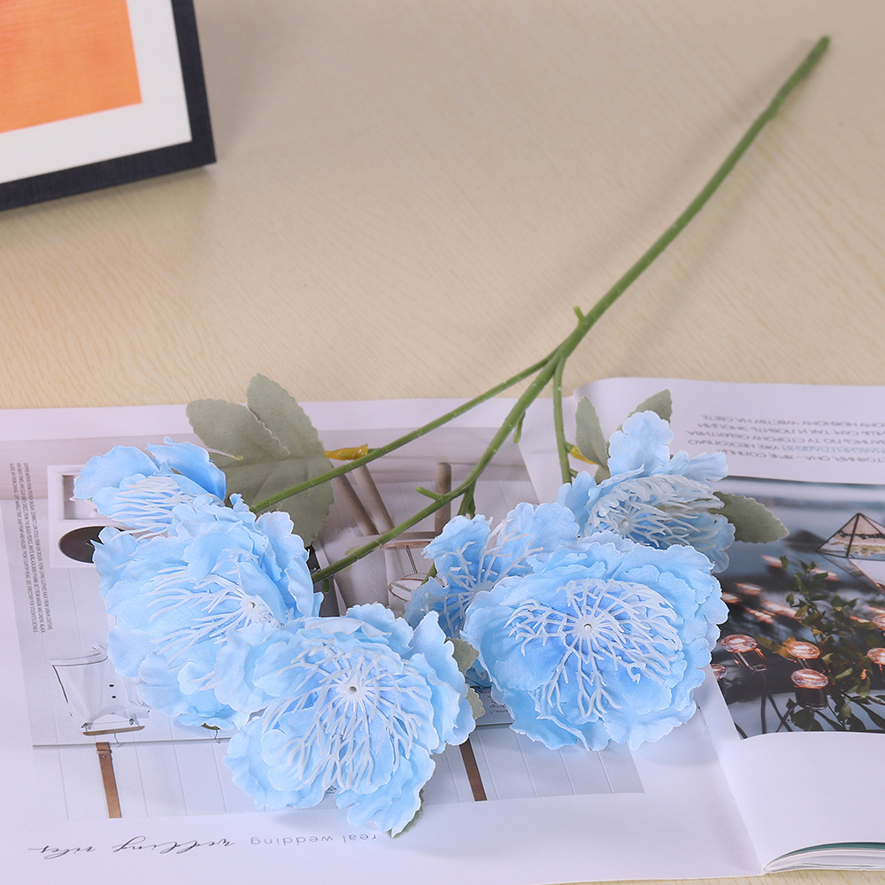 6-Head snow peonies artificial flowers  ation artificial flowers Blue