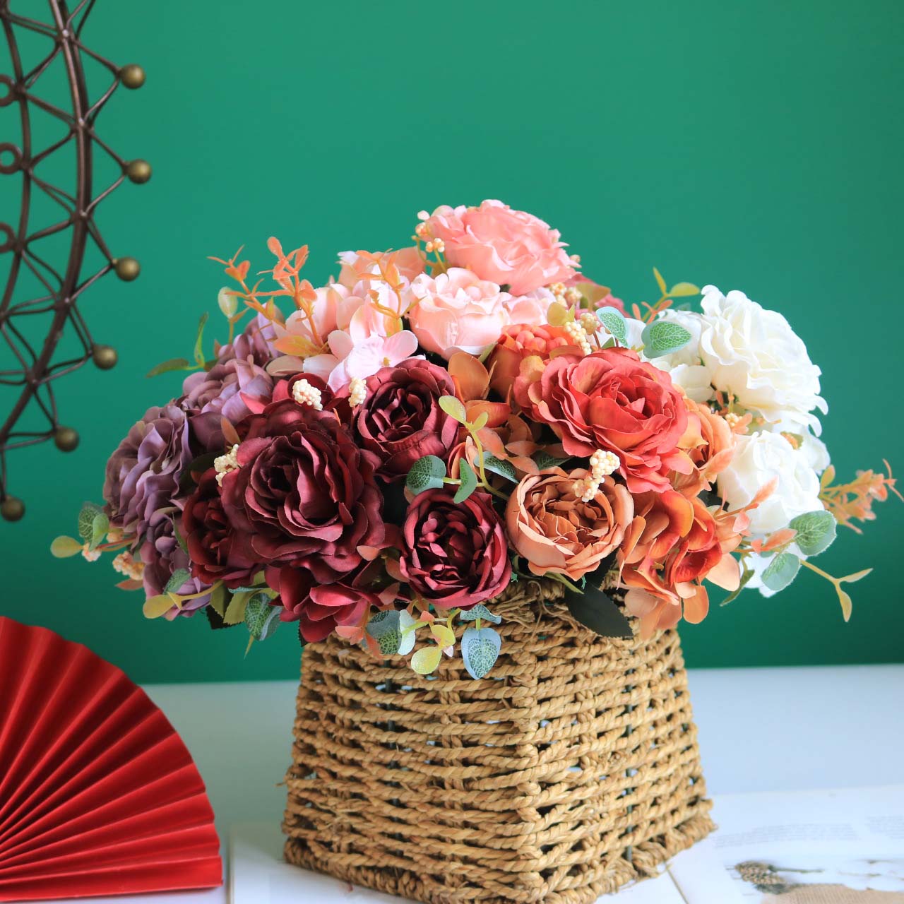 Artificial Hibiscus rose European retro hydrangea peony artificial bouquet home   artificial silk flower