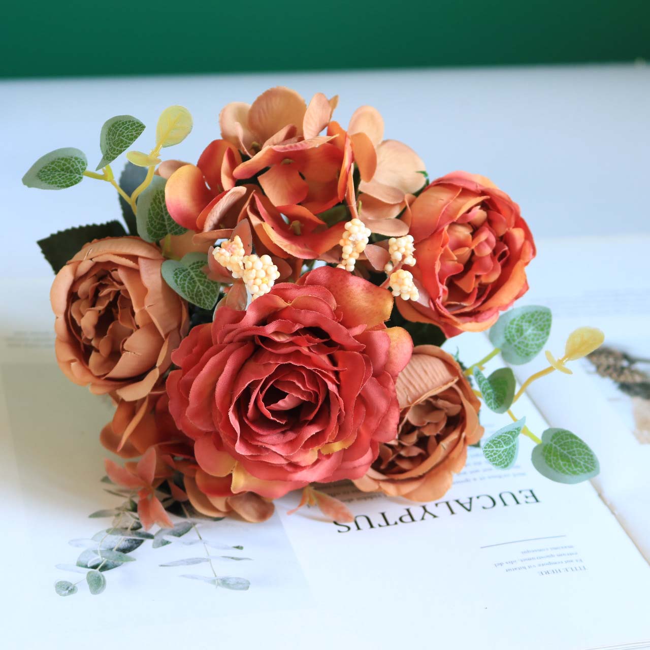 Artificial Hibiscus rose European retro hydrangea peony artificial bouquet home   artificial silk flower Orange