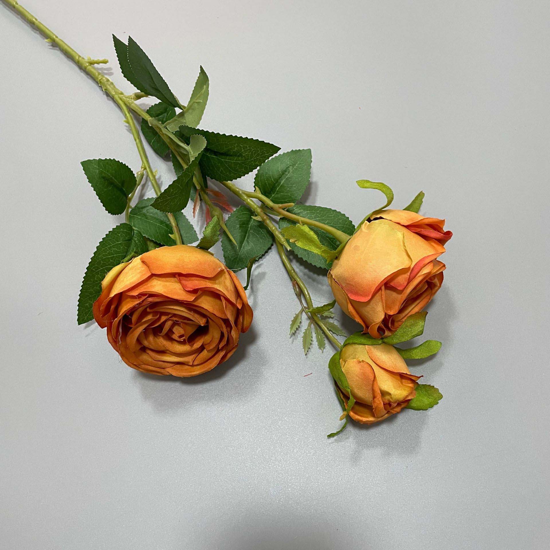 3 Princess Rose Simulated Flowers Plastic Flowers Orange