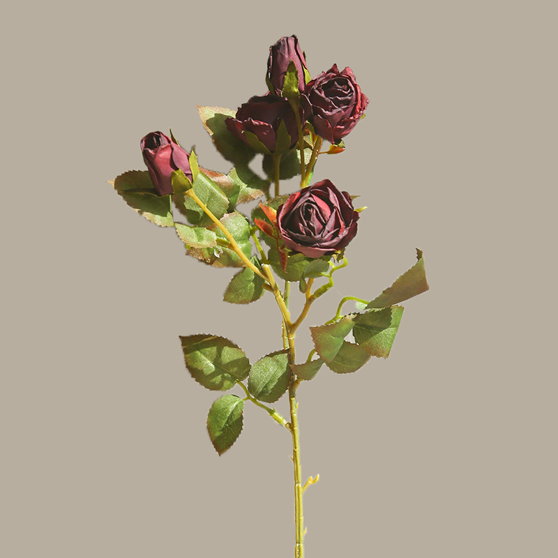 Retro small rose artificial flower, burnt edge rose Modena