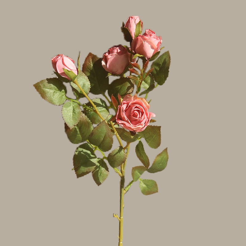 Retro small rose artificial flower, burnt edge rose Pink