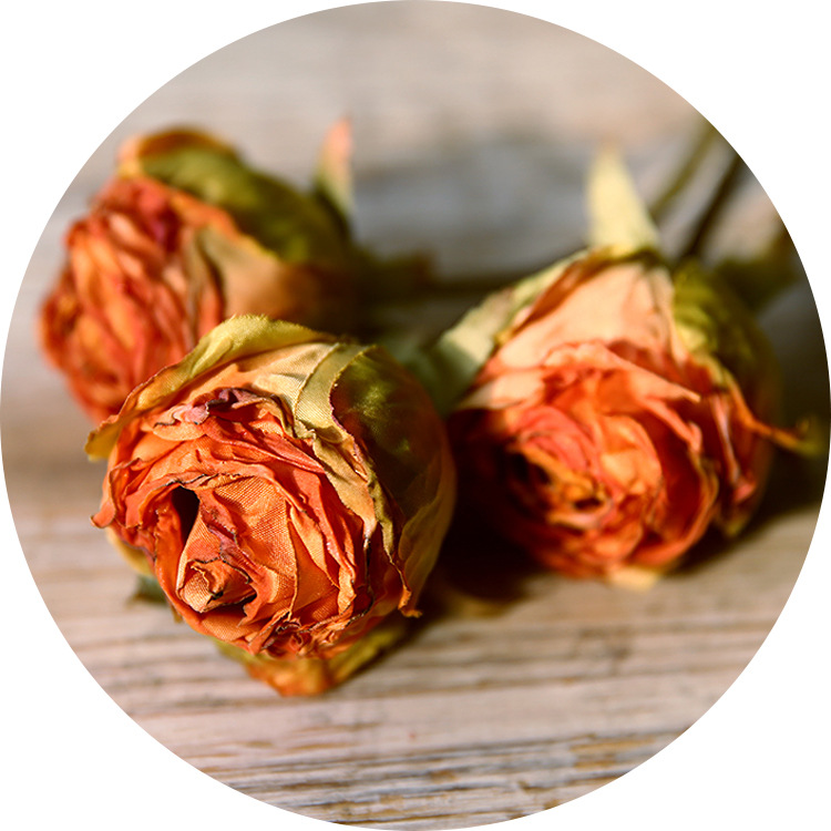 Retro dried rose flowers, three-headed autumn rose fake flowers, living room  ornaments, home arrangement floral art Orange