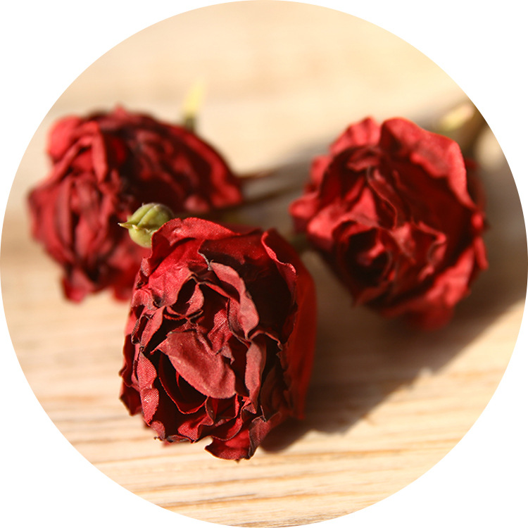 Retro dried rose flowers, three-headed autumn rose fake flowers, living room  ornaments, home arrangement floral art Color:Wine