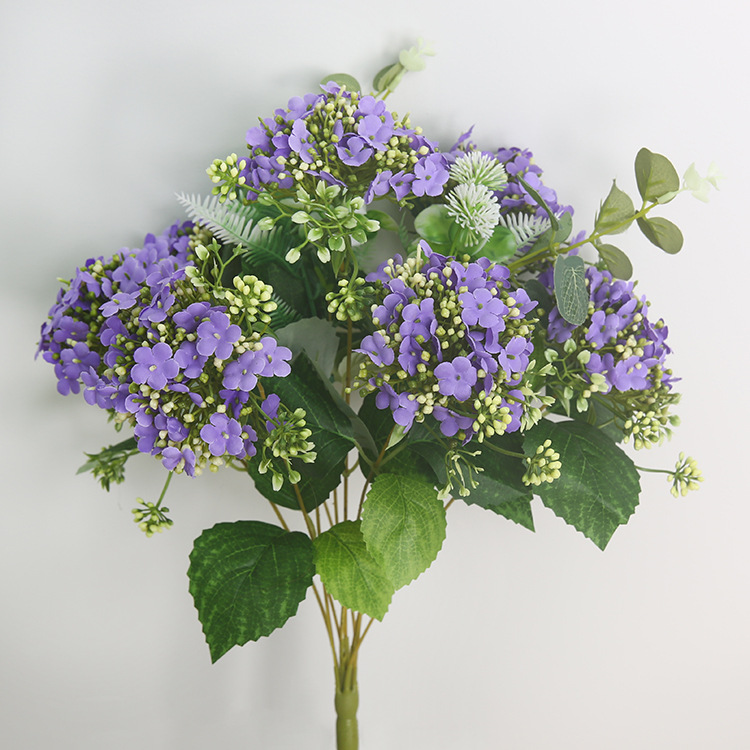 7-head snowball artificial flower European-style hydrangea fake flower hotel ation table flower arrangement Color:Purple