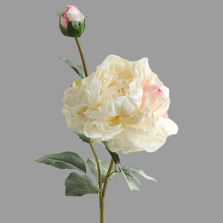 Peony artificial flower Nordic  2-head oil painting peony fake flower arrangement Ivory