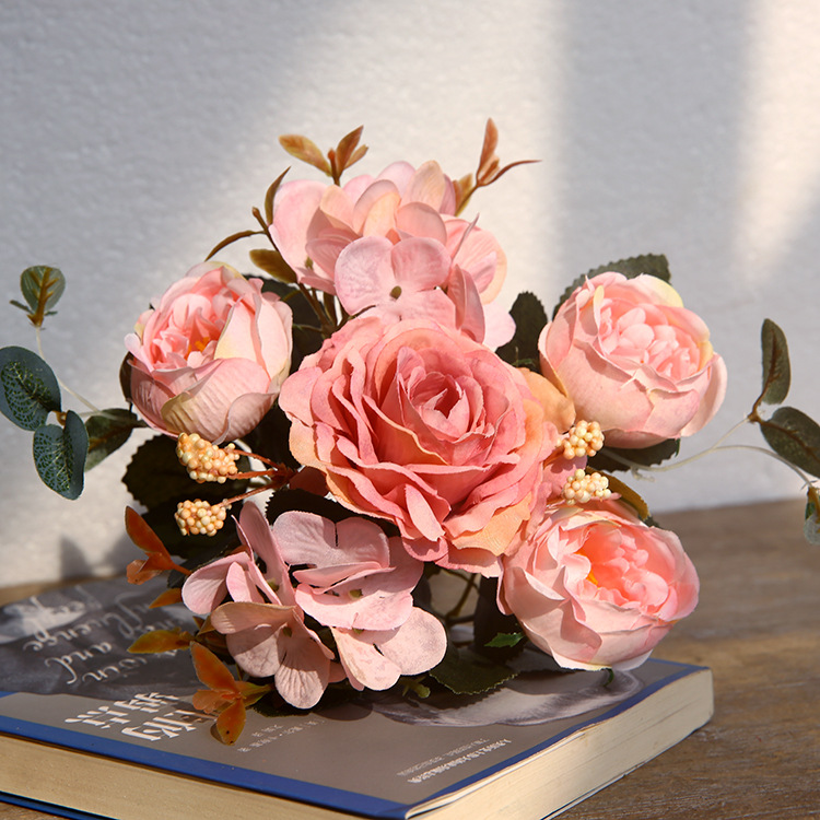 Snowflake Hibiscus Rose Artificial Flower Rose Fake Flower Bouquet  Dining Table Coffee Table Floral Arrangement Pink