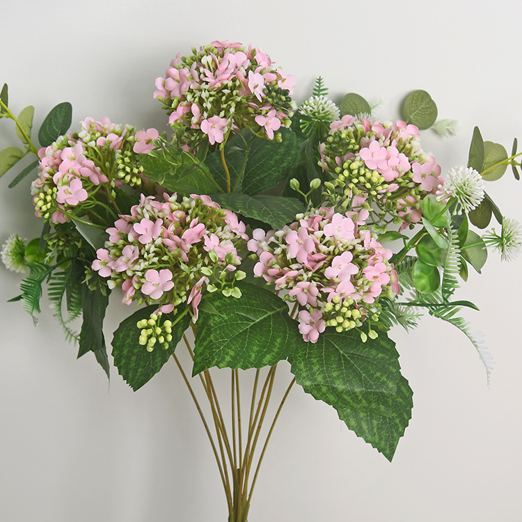 7-head snowball artificial flower European-style hydrangea fake flower hotel ation table flower arrangement Pink